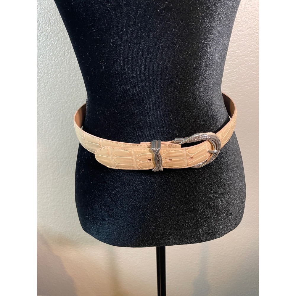 Brighton Womens 32 Belt Pink Croc Embossed Leather Western Silver Buckle B10420